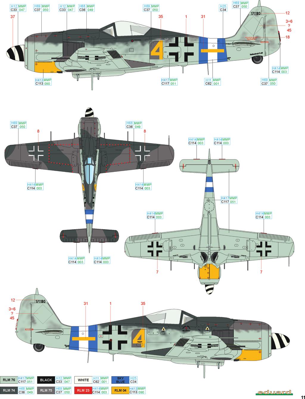 A W. Nr. 171180, 6./JG 300, München-Neubiberg, Německo, duben - květen 1945 Fw 190A-8 W. Nr. 171180, vyrobený v mateřské továrně v Cottbusu, byl nalezen na konci války spojeneckými vojáky na letišti Neubiberg nedaleko od Mnichova.