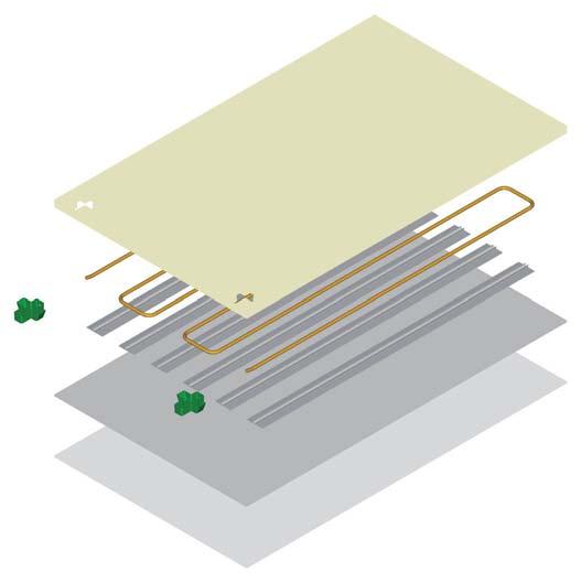 SÁLAVÉ SYSTÉMY GKC A GKCS Již během montáže se provádí vzájemné hydraulické propojení panelů do okruhů a zároveň připojení těchto okruhů k rozdělovači.