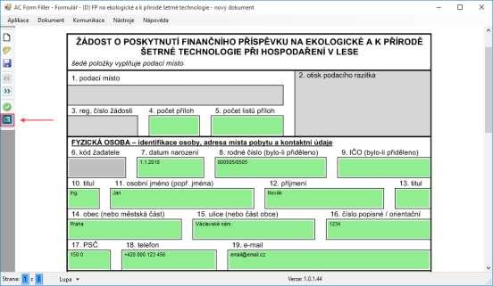 Tlačítky se přepíná mezi jednotlivými stranami právě rozpracované