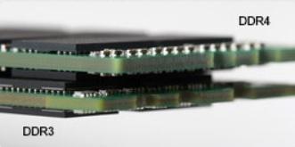 Obrázek 2. Rozdílná tloušťka Zakřivený okraj Moduly DDR4 mají zakřivený okraj, který usnadňuje vkládání a zmírňuje zátěž na desku s tištěnými spoji během instalace paměti. Obrázek 3.