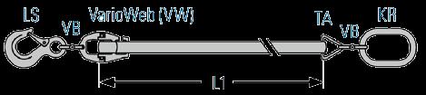 prostředkům (ocelová lana, řetězy) se vyznačují menší vlastní váhou dlouhá životnost Do styku s břemenem a jeřábem přicházejí pouze kovové díly Označení pro objednání s háky délka L Vnitřní šířka