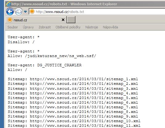 Prostřednictvím souboru robots.txt (zpřístupněného na adrese www.nsoud.cz/robots.