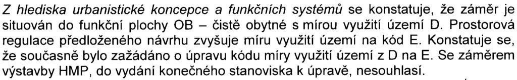 3 Z hlediska urbanistické koncepce a funkèních systémù se konstatuje, že zámìr je situován do funkèní plochy OB - èistì obytné s mírou využití území D.