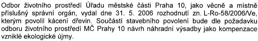 6 Odbor životního prostøedí Úøadu mìstské èásti Praha 10, jako vìcnì a místnì pøíslušný správní orgán, vydal dne 31. 5. 2006 rozhodnutí zn. L-Ro-58/2006Ne, kterým povolil kácení døevin.