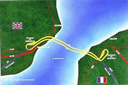 Nejdelší světové železniční tunely Strana 11 Obr.5 Eurotunel - situace 3.2.2. Uspořádání a vybavení tunelu Eurotunel (Obr.