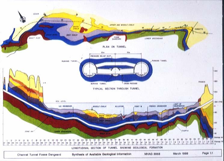 Tato hornina je výborný materiál pro tunelování a proto bylo dosahováno velmi dobrých postupů TBM na anglické straně (Gibbon a kol. 1989).