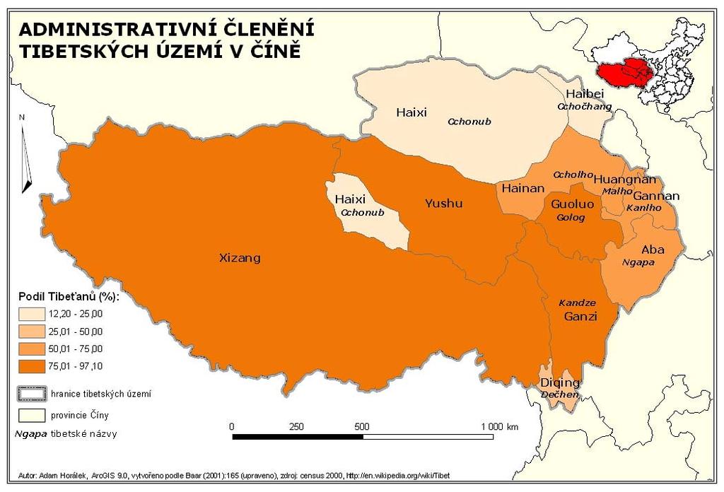 65 poň co se týče rozmístění Tibeťanů v nich a demografických charakteristik. Jak dokládá Mapa III.1.2.a. a Tab III.1.2.b., Tibeťané na svých územích tvoří stále dominantní složku.