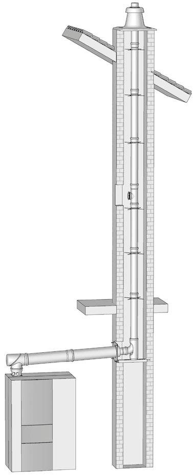 Kondenzační kotel Geminox TRs Odvod spalin komínovým tělesem alší časté zapojení odvodů spalin je vyvložkování stávajícího komínového tělesa.