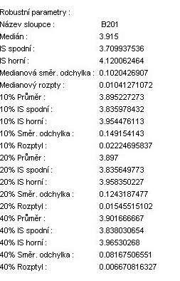 Robustní parametry: Medián IS spodní IS horní Odhad mediánu, tedy 50% kvantilu.