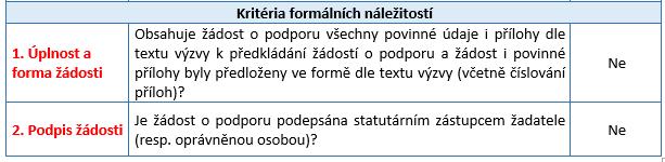 Kritéria formálních náležitostí 26 Kritéria