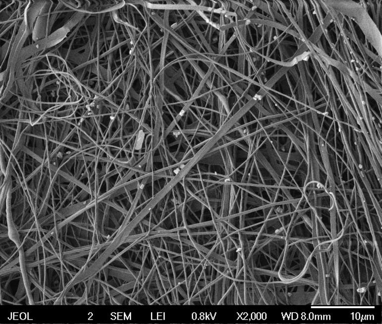 Vlastnosti elektrostaticky zvlákněných nanovlákenných vrstev -Velký specifický povrch -Vysoká porozita -Malá velikost