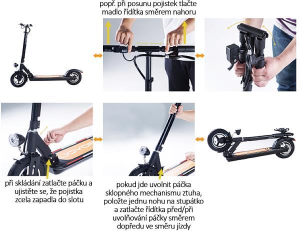 SLOŽENÍ A ROZLOŽENÍ KOLOBĚŽKY 1. Částečná vůle v konstrukci skládacího mechanismu není považována za závadu. 2.