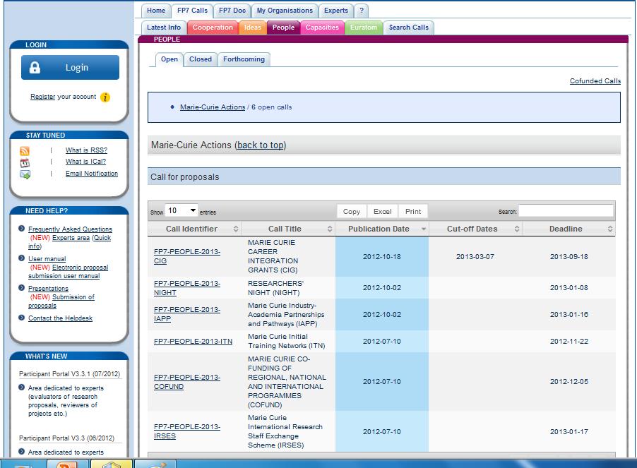 Výzvy - Participants Portal FP7 Calls http://ec.