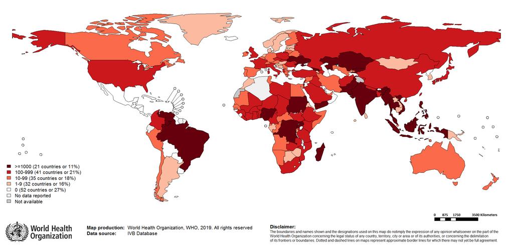 Počet hlášených případů spalniček na milion (6M perioda) Top 10* Country Cases Madagascar 59388 Ukraine 40031 India 14304 Brazil 9198 Philippines 8212 Venezuela (Bolivarian Republic of) 5668