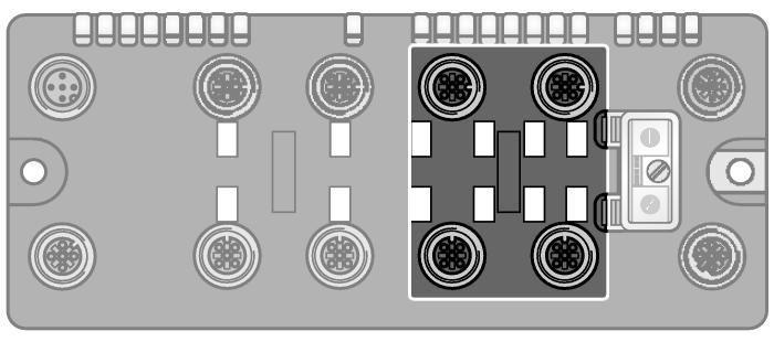 : 6914218 Zapojení pinů (M12, kódování D) Zapojení pinů Slot 1: analogové vstupy Propojovací kabel (například):rk 4.5T-2-RS 4.5T/S653Ident.č.