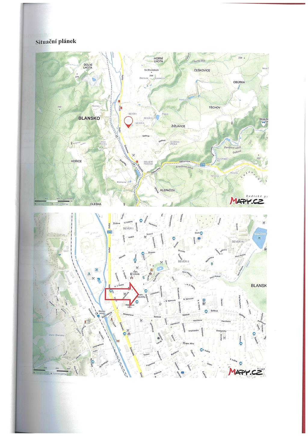 Situační plánek DOLNi LHOTA ~ ČEŠKOVICE OBURK~ BLANSKO :~ :\ SE~E~ S, U ŽIŽLAV1CE TŠCHOV SKALN Sadosa KOVA B; ZMOK HOŘICE - ~ Punket n odul DUE.~ I doro ~ S.