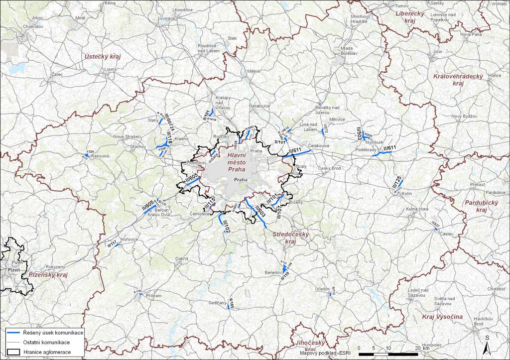 Obr. 3: Přehledová situace řešených úseků hlavních pozemních komunikací ve