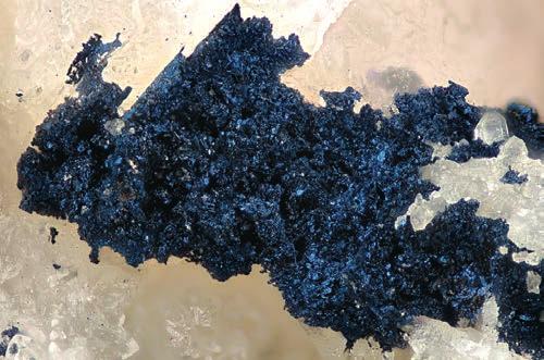 Covellín supergenní ( cementační ) covellín je typický hlavně pro lokalitu Radlice, kde tvoří tenké kovově modré, vzácněji fialové povlaky na chalkopyritu, který zatlačuje po intergranulárách;