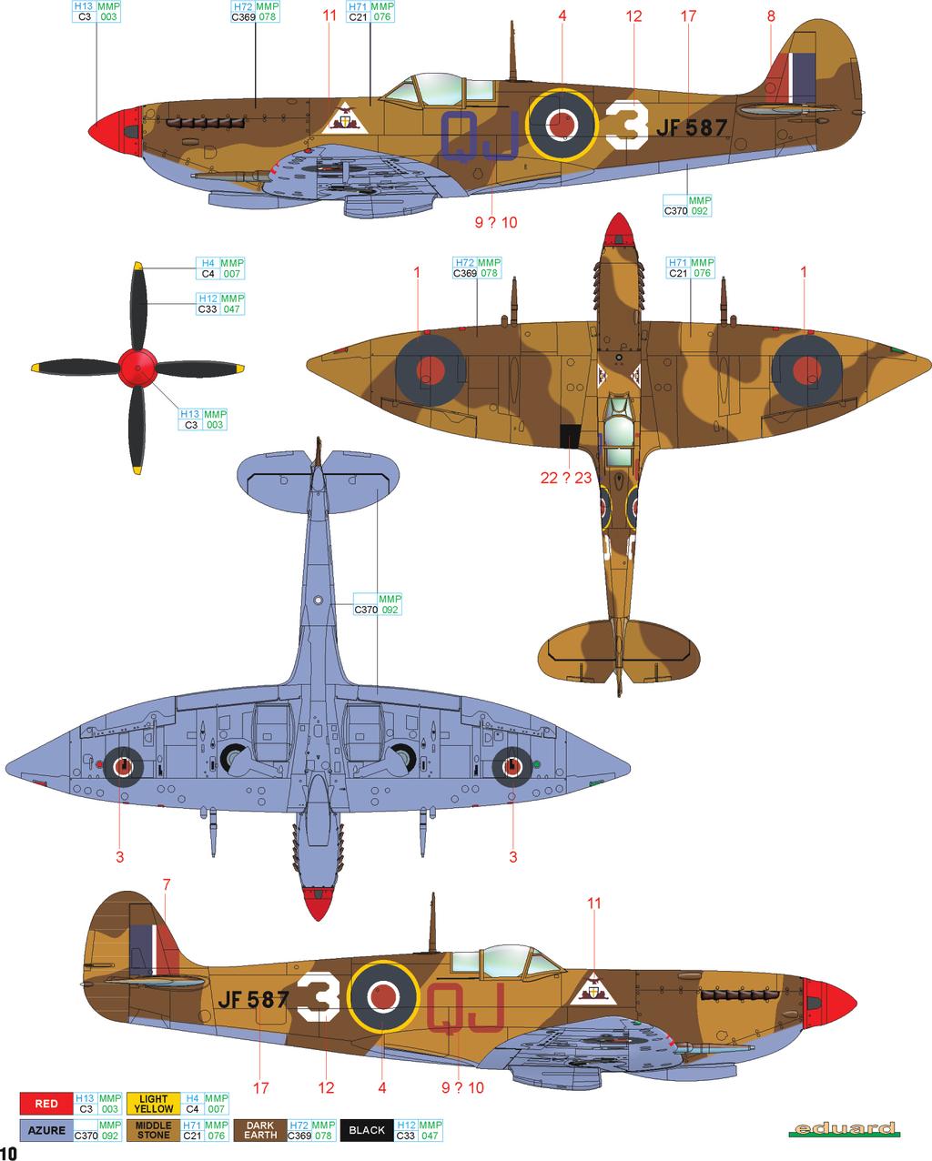 A JF587, Lt. J.E. Gasson, 92. squadrona, Marcianise, Itálie, začátek roku 1944 Původní stíhací 92. squadrona, účastnící se bojů 1. světové války, byla v srpnu 1919 rozpuštěna. Dne 10.