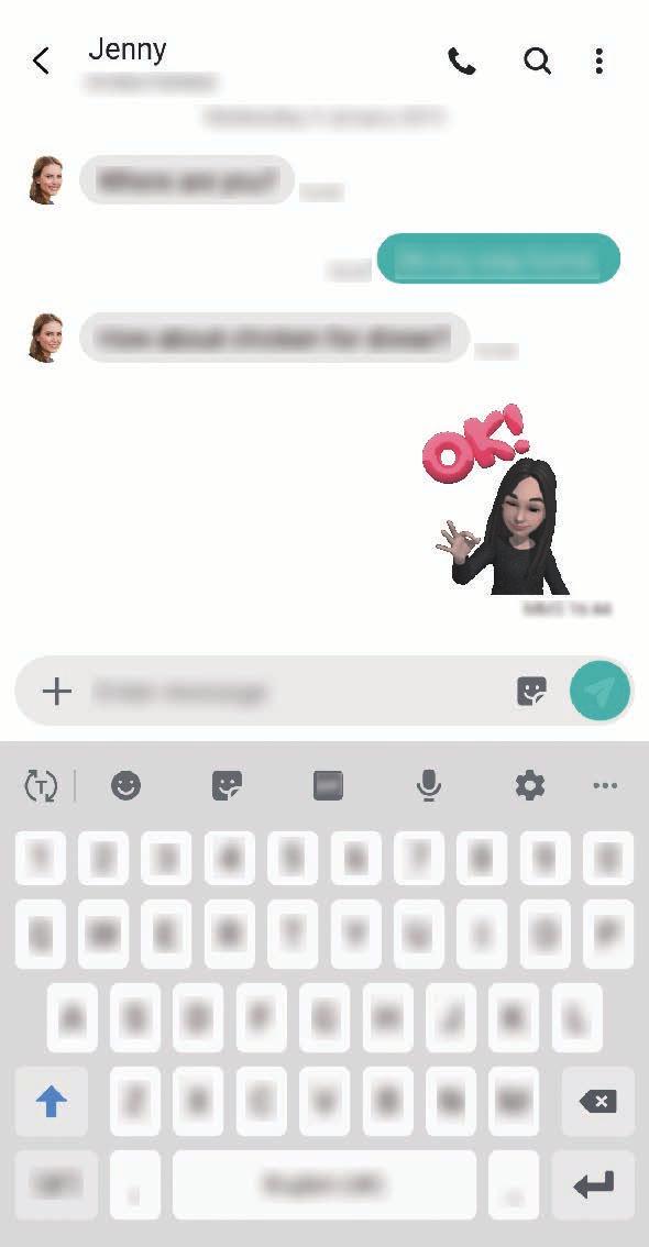 Aplikace a funkce Použití nálepek Moje emoji v chatech Nálepky Moje emoji můžete používat během konverzací