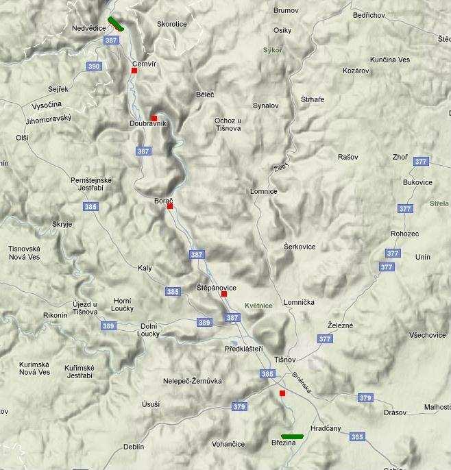 lokalita Tab. 2 údaje o lokalitách začátek GPS souřadnice lokalit konec délka (m) šířka (m) plocha (m 2 ) lokalita 1 - Tišnov N49 20.337 E16 25.364 N49 20.337 E16 25.364 86 15-28 2043 lokalita 2 - Štěpánovice N49 22.