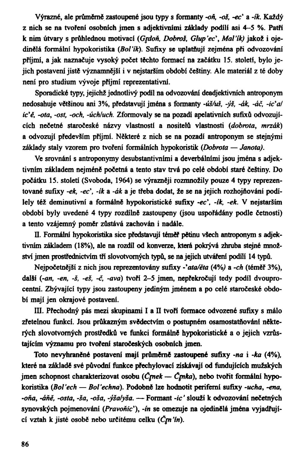 Výrazné, ale průměrně zastoupené jsou typy s formanty -oň, -oš, -eď a -ik. Každý z nich se na tvoření osobních jmen s adjektivními základy podílí asi 4-5 %.