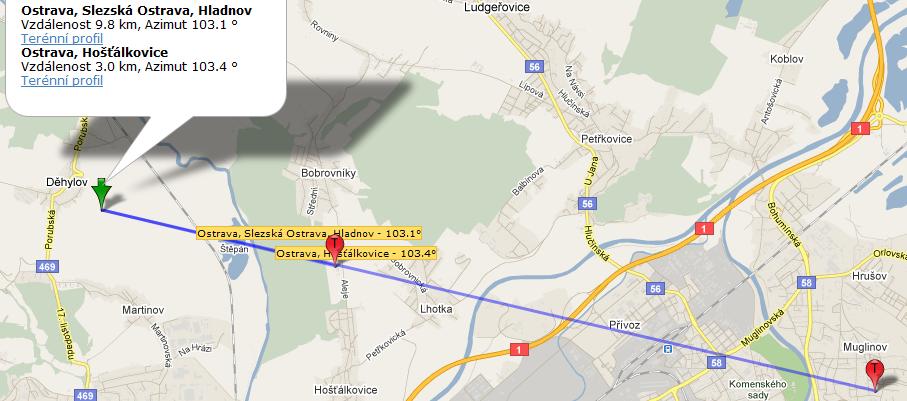 MĚŘENÍ PRE-ECHA Vzdálenost mezi příjmacím místem a vysílačem 2,9km Hošťálkovice GPS