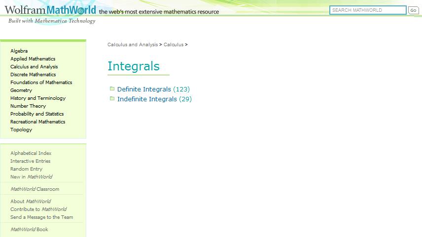1.3.2 Mathworld.wolfram.com Anglická webová stránka Obrázek 1.22: Mathworld.wolfram.com http://mathworld.wolfram.com/topics/integrals.html má spí²e charakter encyklopedie.