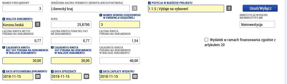 Obdobné je to u výběrového řízení. Pokud se doklad vztahuje k nějakému výběrovému řízení, je možné jej vybrat ze seznamu.