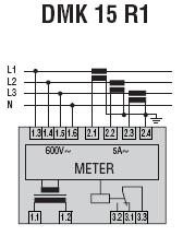 Třífázový digitální A-metr, V-metr a W-metr s reléovým výstupem DMK15R1 / DMK75R1 POPIS - Měření skutečné efektivní hodnoty napětí, proudu a činného výkonu (TRMS) Ukládání minimální a maximální