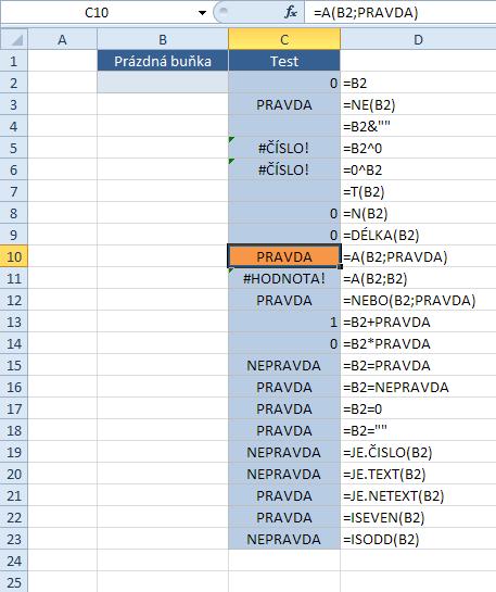 Prázdná buňka a funkce listu. část U prázdné buňky převažuje numerické chování nad textovým. To je bohužel nepříjemné.