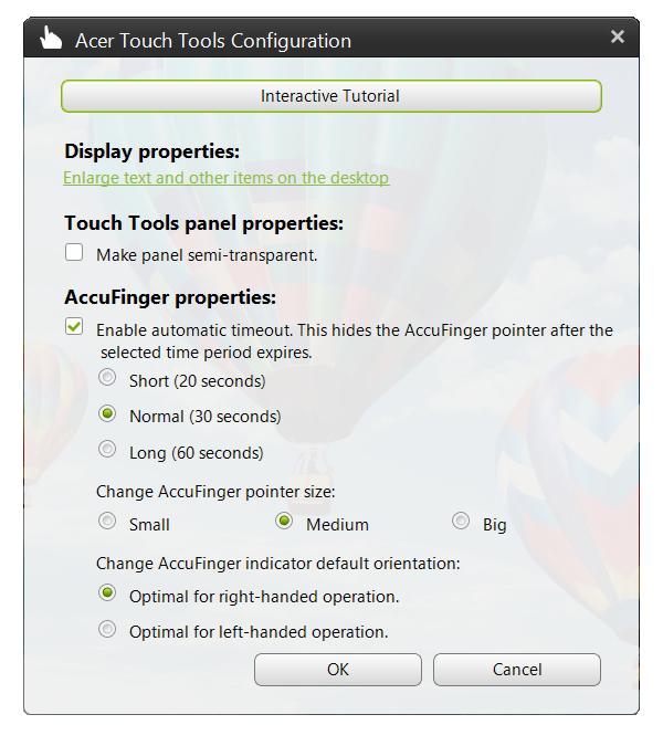 Dotykové nástroje Acer - 41 Nastavení Nastavení můžete upravit podle svých potřeb, včetně nastavení velikosti a časového