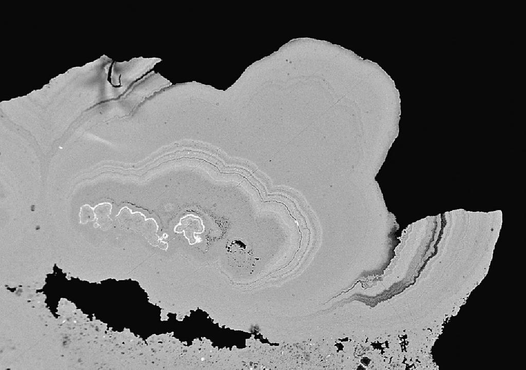 Bull. mineral.-petrolog. Odd. Nár. Muz. (Praha) 21, 2, 2013. ISSN 1211-0329 (print); 1804-6495 (online) 247 Obr. 6 Koncentricky zonální agregát lithioforitu, Předbořice. Šířka obrázku 1.