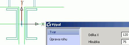 Vytvoří se výpal a objeví se dialog s vlastnostmi. Můžete jej upravit podle Vašich požadavku. Například v kartě Tvar zadejte délku a hloubku výpalu.