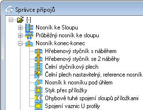 Styk na hřebenu Následně vytvoříme šroubovaný vrcholový styčník rámu. Přípoje pro spojení nosníků sešroubovanými čelními deskami jsou sdruženy v kategorii Přípoje konců nosníků ve Správci přípojů.