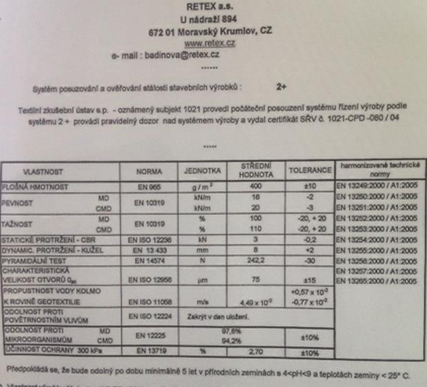 d) Geotextilie pro trvalou funkci nesplňují požadavky životnosti dané ČSN EN