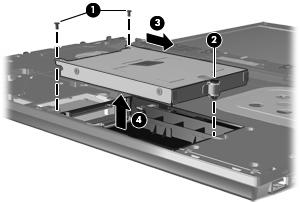 21. Zvedněte pevný disk (4) z pozice pevného disku. Instalace pevného disku: 1. Vložte pevný disk do pozice pevného disku (1). 2.