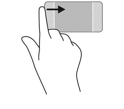 Zlehka přejeďte prstem od levého okraje zařízení TouchPad. Použití gest dotykové obrazovky Výběr Dotyková obrazovka umožňuje ovládání položek na obrazovce přímo vašimi prsty.