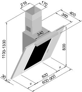 nástěnný odsavač šířka: 60 a 90 cm materiál: nerez AISI 430, nerez a