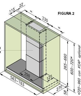 komínek 3-dílný (KCAP) 3008 vestavný odsavač do skříňky šířka: 60 a 90 cm materiál: nerez,