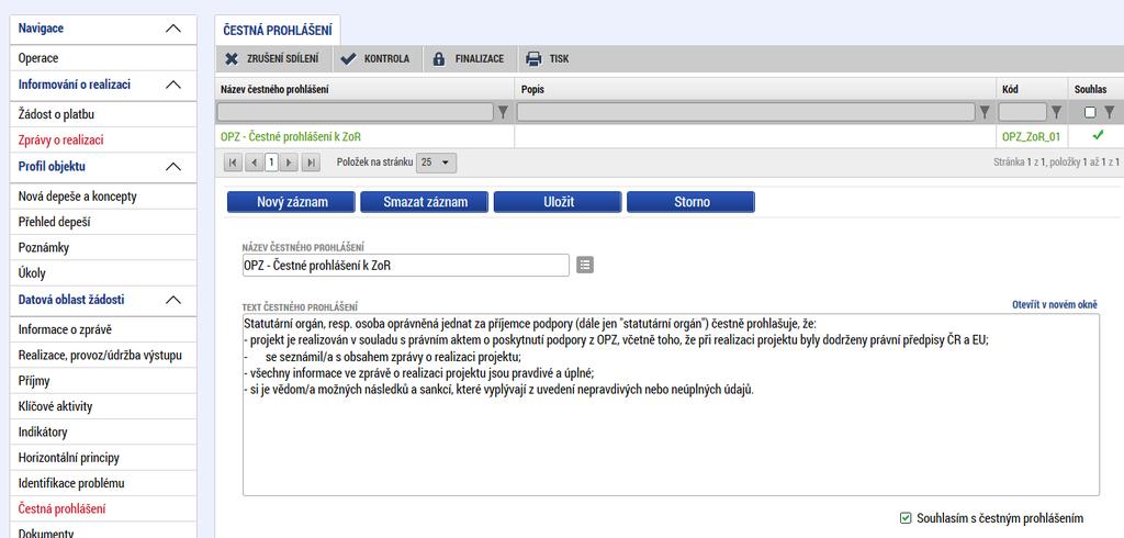 3.9 Záložka PUBLICITA Příjemce klikne v levém menu na záložku PUBLICITA. IS KP14+ rozlišuje povinnou publicitu (viz níže) a nepovinnou.