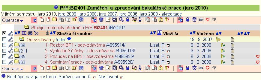 sběr semestrálních úkolů Odevzdávárny Bi2401 Zaměření a zpracování bakalářské