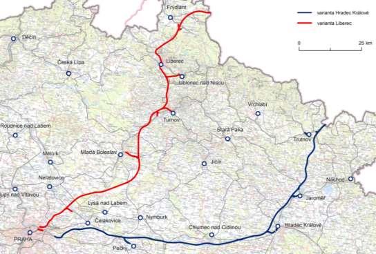 RS5 Praha Wrocław Dokončena vyhledávací studie (koridor přes Hradec Králové a Trutnov, koridor přes Mladou Boleslav a Liberec).