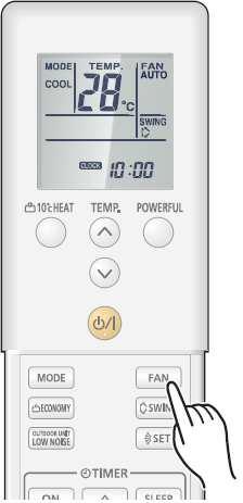 : je-li nastaveno 26 C Stiskněte tlačítko ovládání rychlosti ventilátoru FAN CONTROL (obr.5 (25)) a vyberte rychlost ventilátoru.