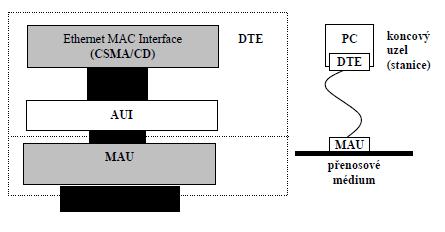 DTE (Data Terminal Equipment) je koncové datové zařízení sítě Ethernet. DTE zabezpečuje vlastní přístupovou metodu CSMA/CD, formátování dat do rámců a jejich přenos.