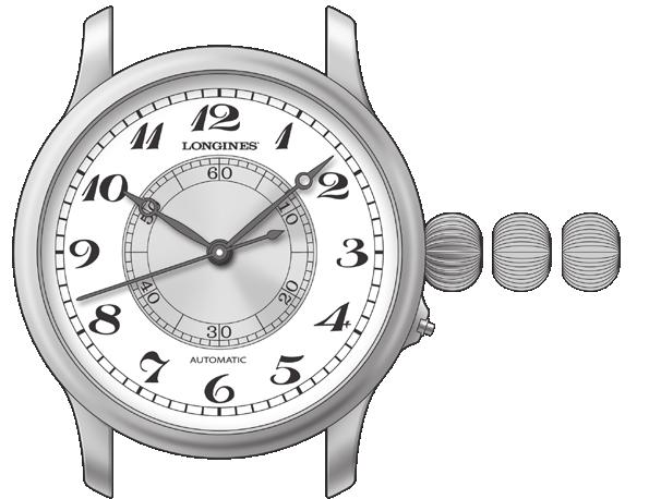 306 L699 THE LONGINES WEEMS SECOND-SETTING WATCH Samonatahovací hodinky Hodinová ručka Minutová ručka Třípolohová korunka Vteřinová ručka Otočný středový číselník A 1 2 3 Tlačítko na uvolnění zadního