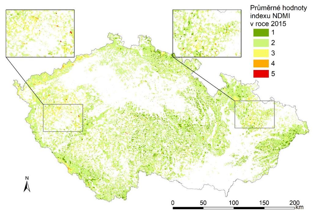 Model vitality lesních porostů pro území ČR Distribuce