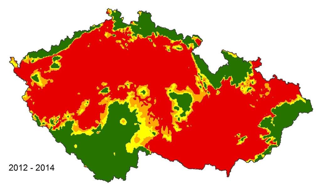 Tvorba map sucha v lesních porostech Mapa dlouhodobého stresu suchem bilance < 0 mm - oblasti s celkovou bilancí pod 0 mm, kde byly smrkové porosty výrazně stresovány suchem.