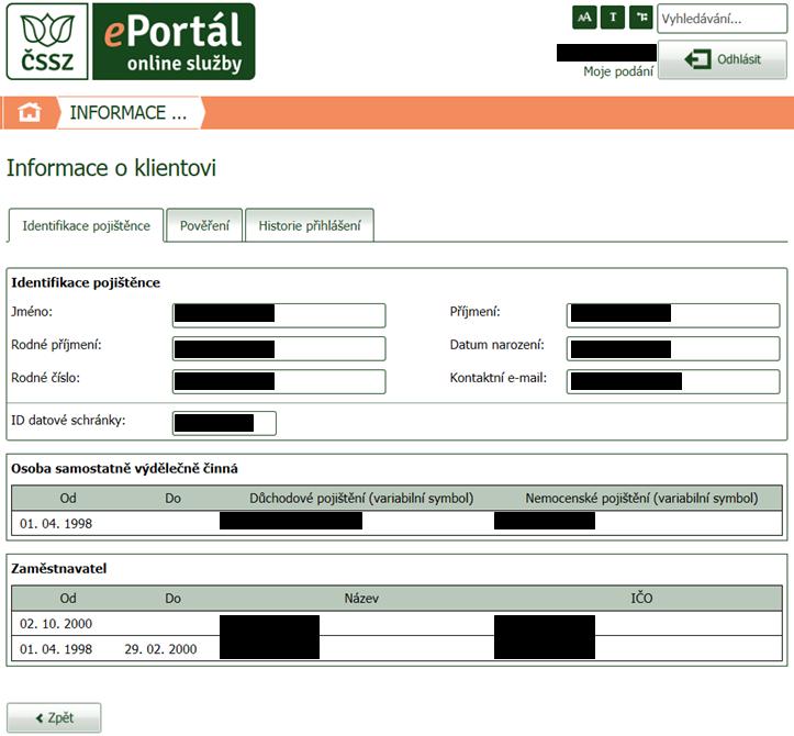 Obrázek 27: Informace o klientovi záložka Identifikace pojištěnce 4.