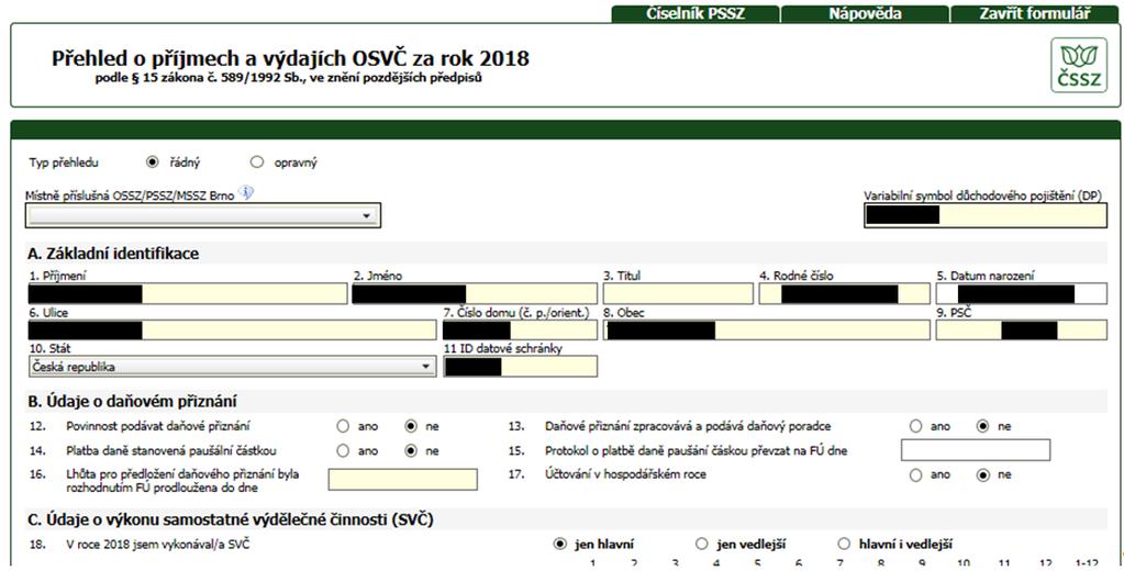 Obrázek 40: Interaktivní formulář požadovaného tiskopisu V dolní části formuláře se nacházejí tlačítka pro uložení rozpracovaného formuláře nebo jeho tisk, tlačítko pro kontrolu zadaných údajů a